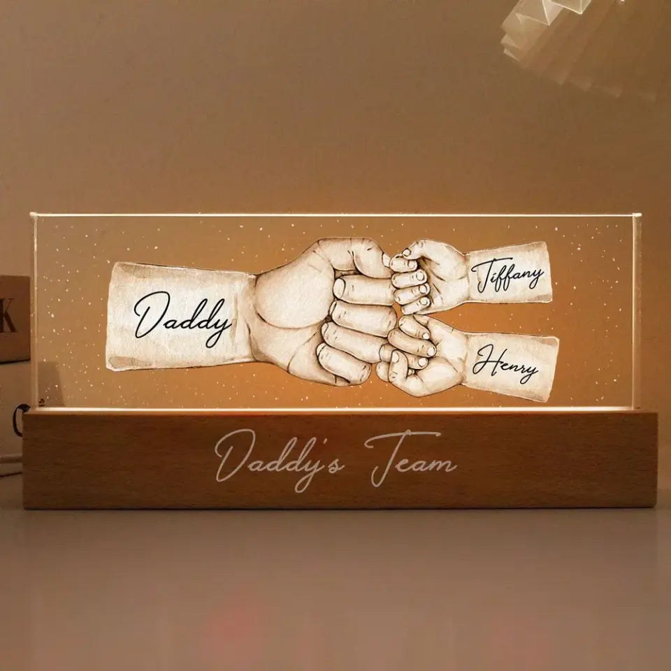 Daddy's Team Fist Bump Personalized Acrylic LED Night Light