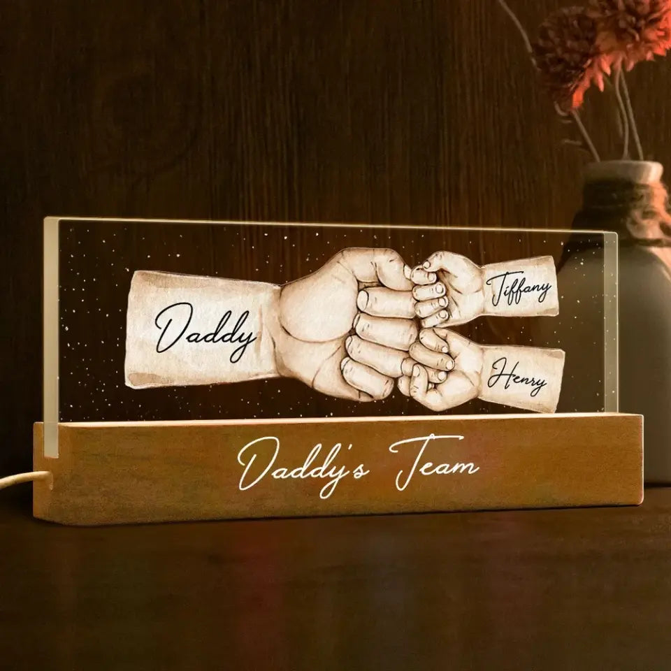 Daddy's Team Fist Bump Personalized Acrylic LED Night Light