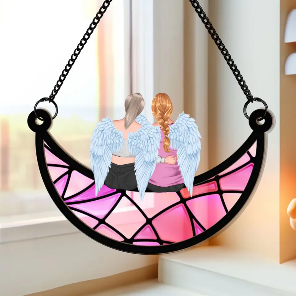 Mother & Daughter On The Moon - Personalized Window Hanging Suncatcher Ornament