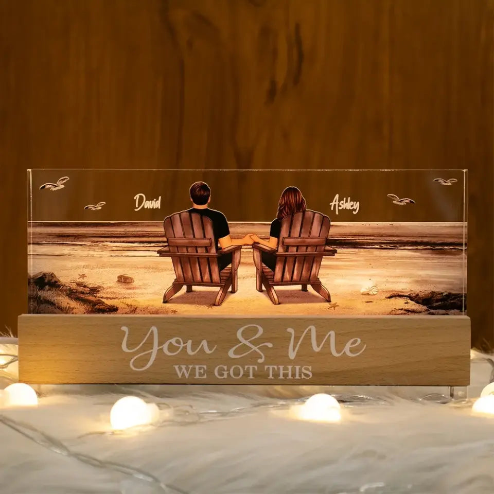 [EXCLUSIVE LIMITED EDITION] - Couple Sitting At Beach Retro Personalized LED Night Light, Anniversary Gift For Couple, Mother's Day Gift For Wife