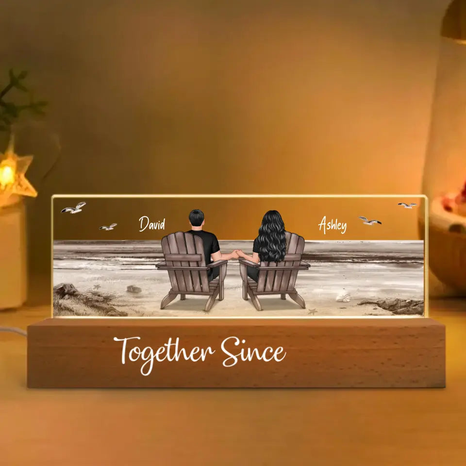 [EXCLUSIVE LIMITED EDITION] - Couple Sitting At Beach Retro Personalized LED Night Light, Anniversary Gift For Couple, Mother's Day Gift For Wife