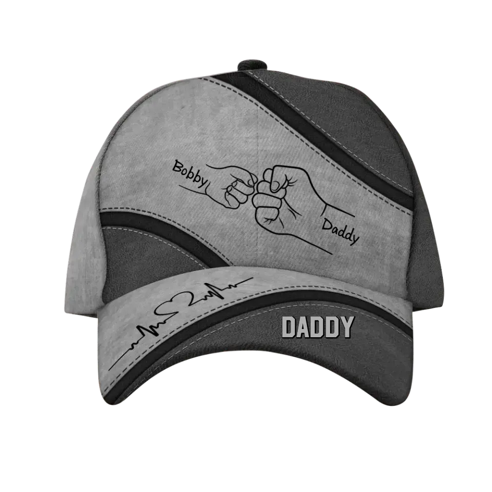 Outline Fist Bump Daddy Grandpa Personalized Classic Cap, Father's Day Gift For Dad, For Grandpa, For Husband