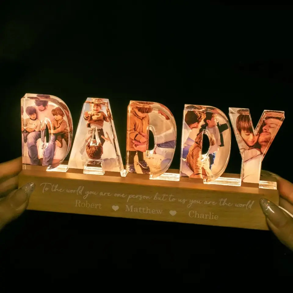 Daddy To Us You Are The World Photo Collage Personalized LED Night Light, Father's Day Gift For Your Men