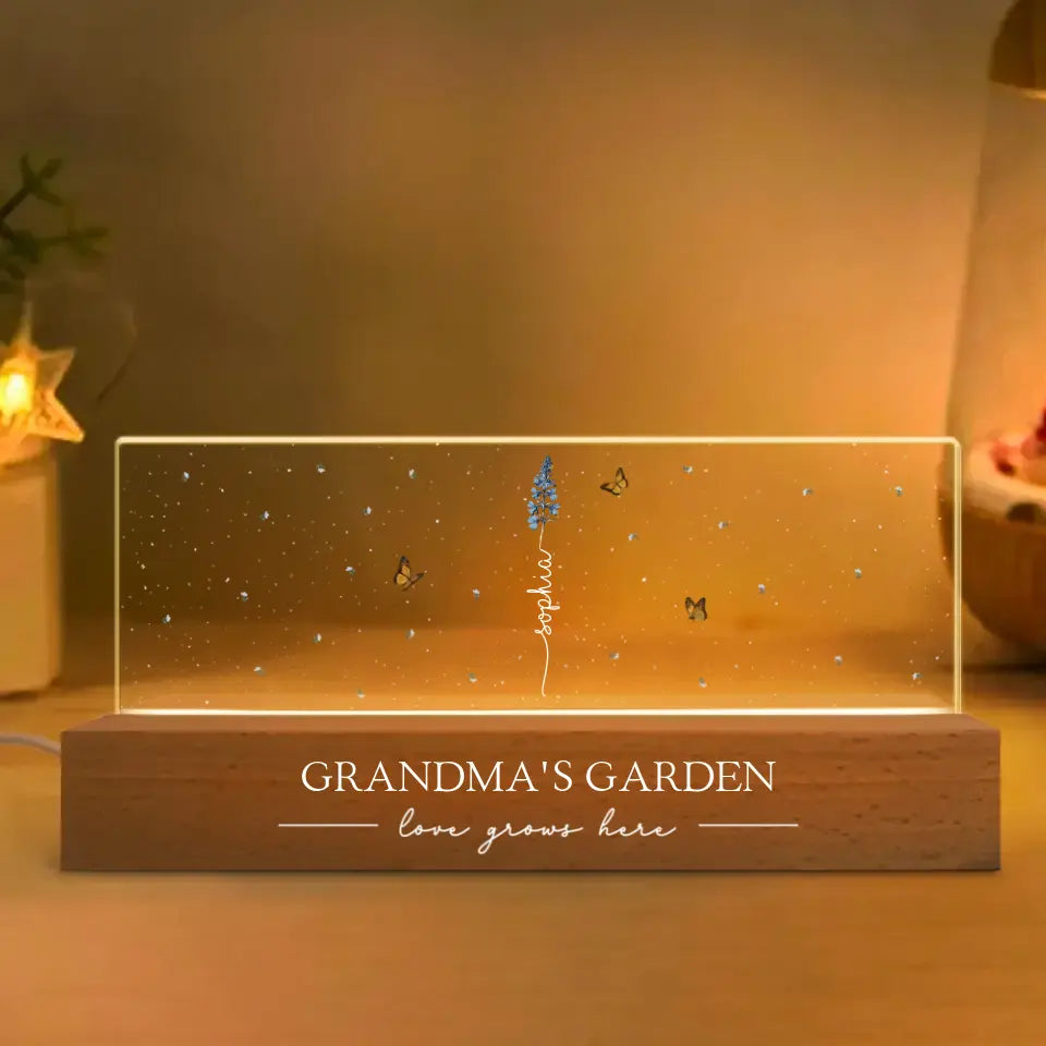 Grandma‘s Garden Birth Month Flower Personalized LED Night Light, Mother's Day Gift For Grandma Mom