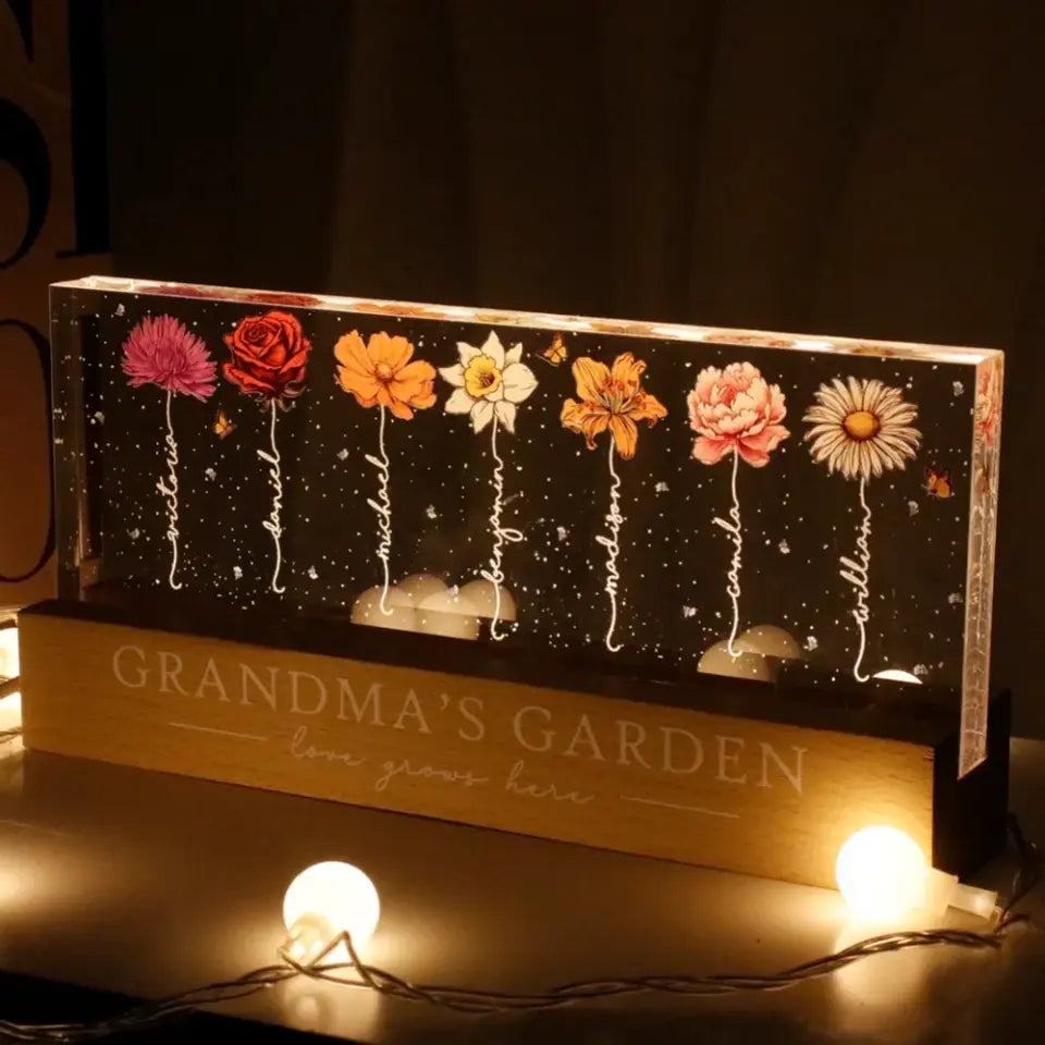 Grandma‘s Garden Birth Month Flower Personalized LED Night Light, Mother's Day Gift For Grandma Mom