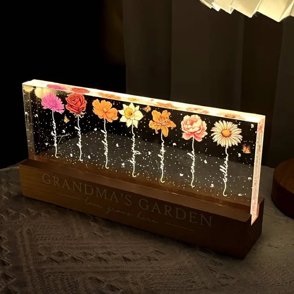 Grandma‘s Garden Birth Month Flower Personalized LED Night Light, Mother's Day Gift For Grandma Mom