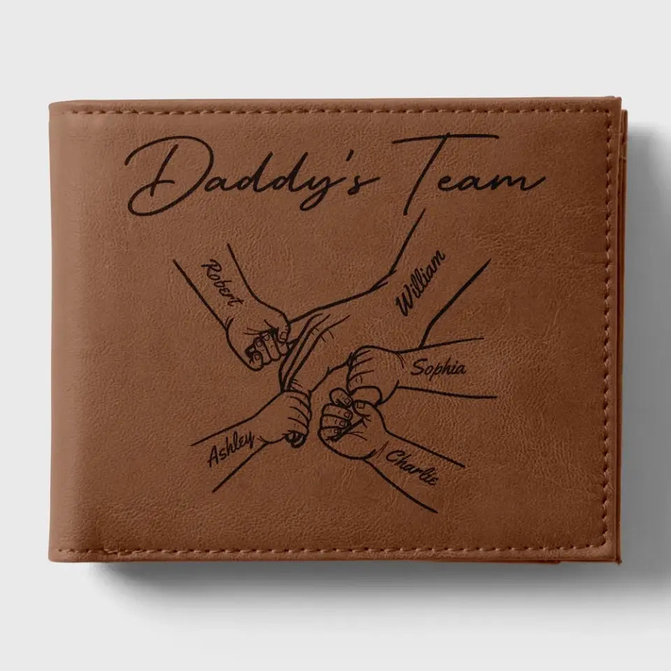 Daddy‘s Team Kids Holding Hands Personalized Printed Leather Wallet