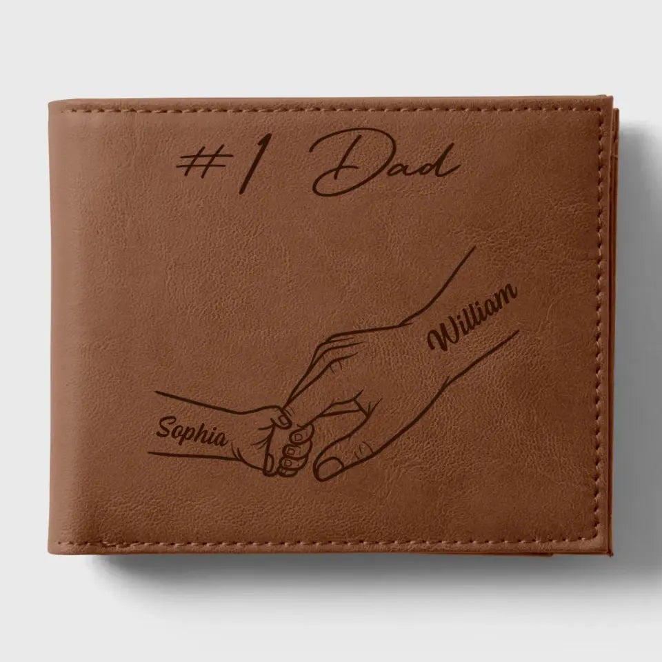 Daddy‘s Team Kids Holding Hands Personalized Printed Leather Wallet