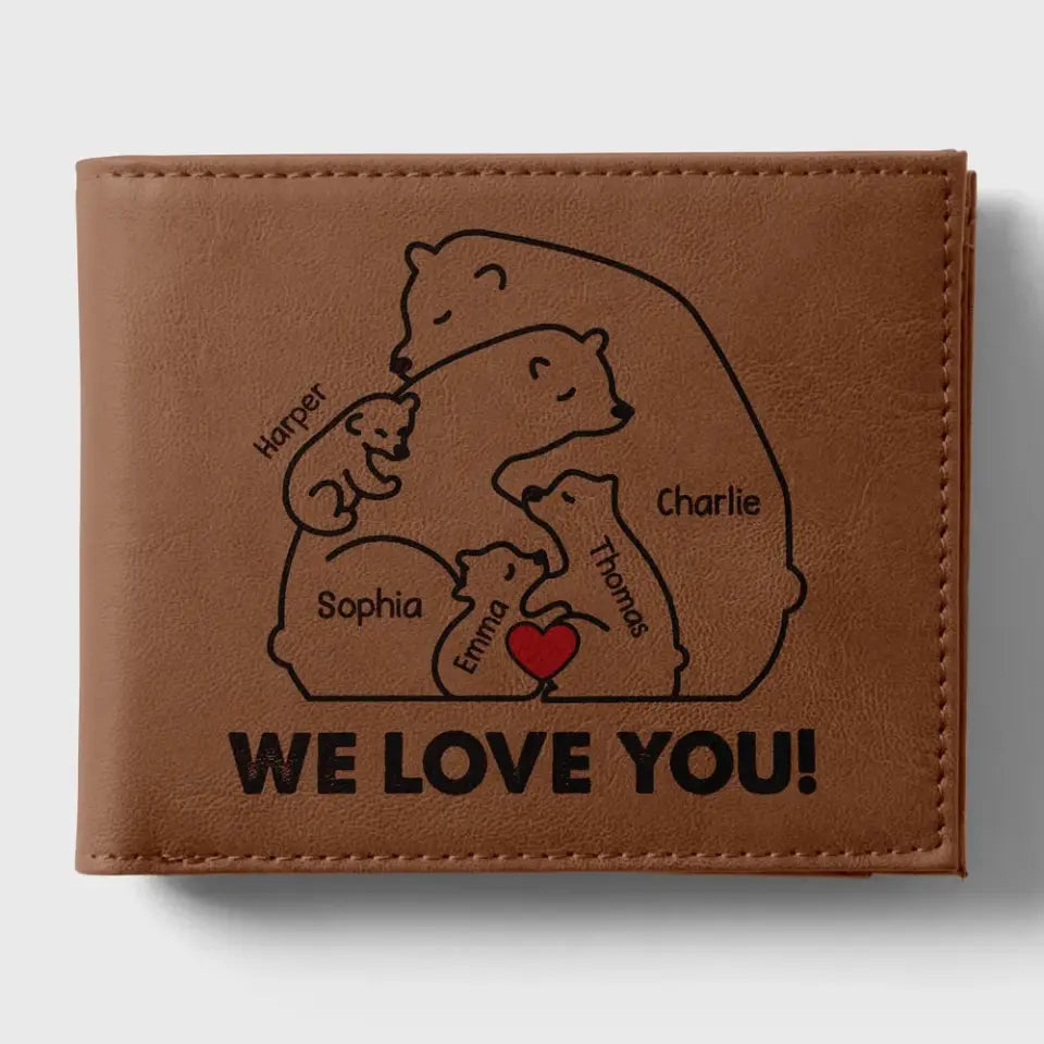 Cuddling Bear Family Mama Bear Papa Bear Personalized Printed Leather Wallet