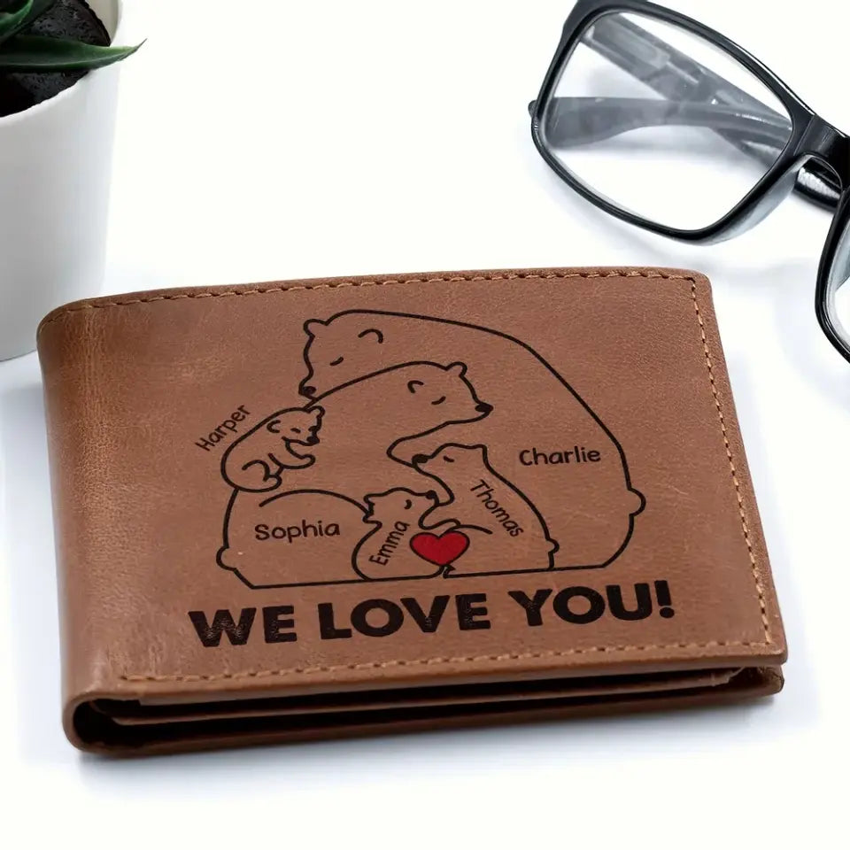 Cuddling Bear Family Mama Bear Papa Bear Personalized Printed Leather Wallet