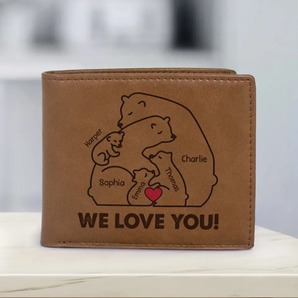 Cuddling Bear Family Mama Bear Papa Bear Personalized Printed Leather Wallet