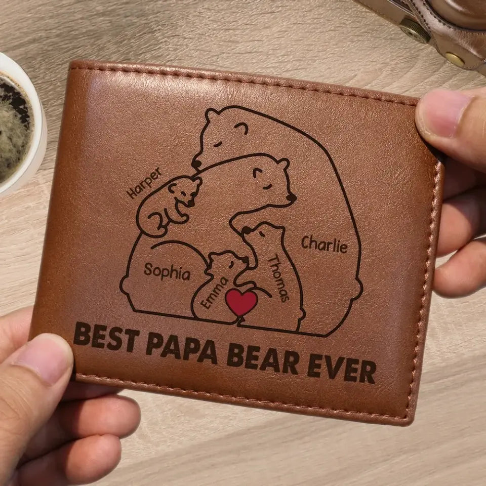 Cuddling Bear Family Mama Bear Papa Bear Personalized Printed Leather Wallet