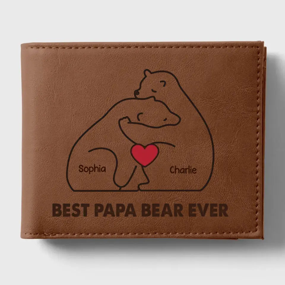 Cuddling Bear Family Mama Bear Papa Bear Personalized Printed Leather Wallet