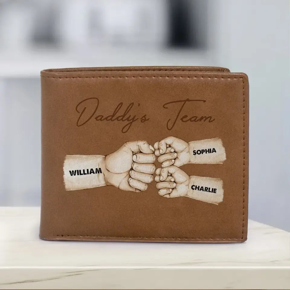 Daddy‘s Team Fist Bump Best Dad Ever Father’s Day Gift Personalized Printed Leather Wallet