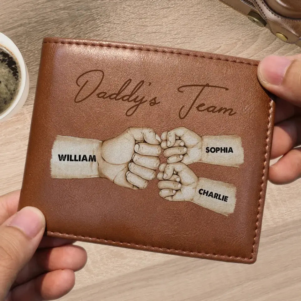 Daddy‘s Team Fist Bump Best Dad Ever Father’s Day Gift Personalized Printed Leather Wallet