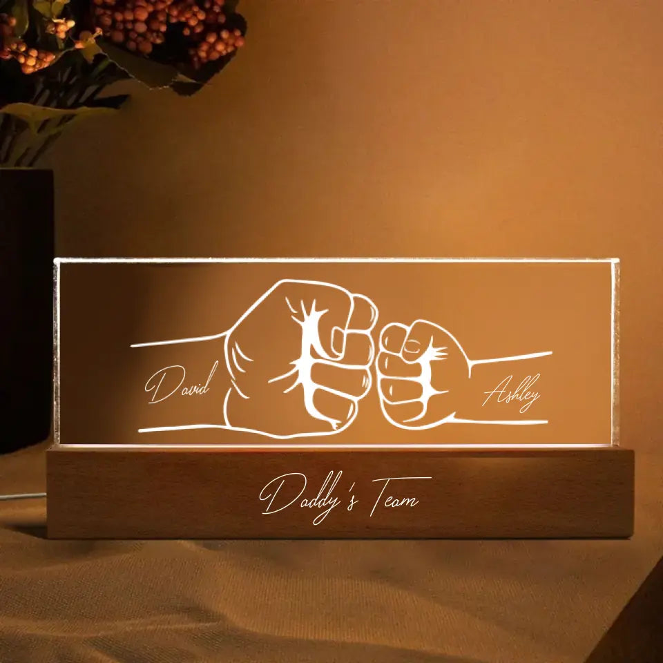 Dad Grandpa And Kids Fist Bump Outline Personalized Acrylic LED Night Light