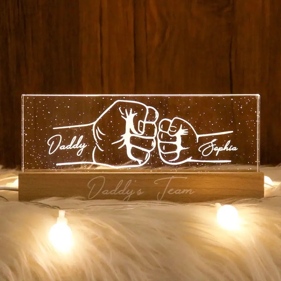 Dad Grandpa And Kids Fist Bump Outline Personalized Acrylic LED Night Light