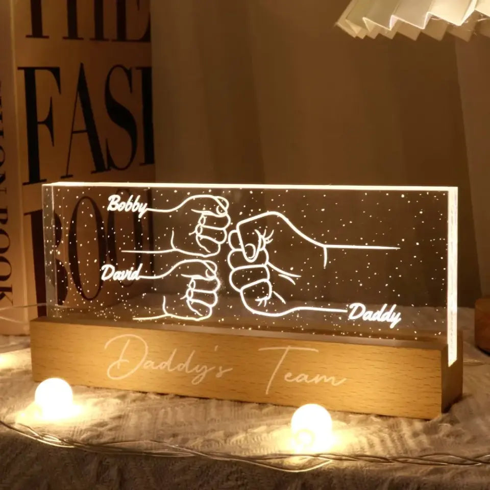 Best Dad Ever Fist Bump Outline Hands Personalized Acrylic Block LED Night Light