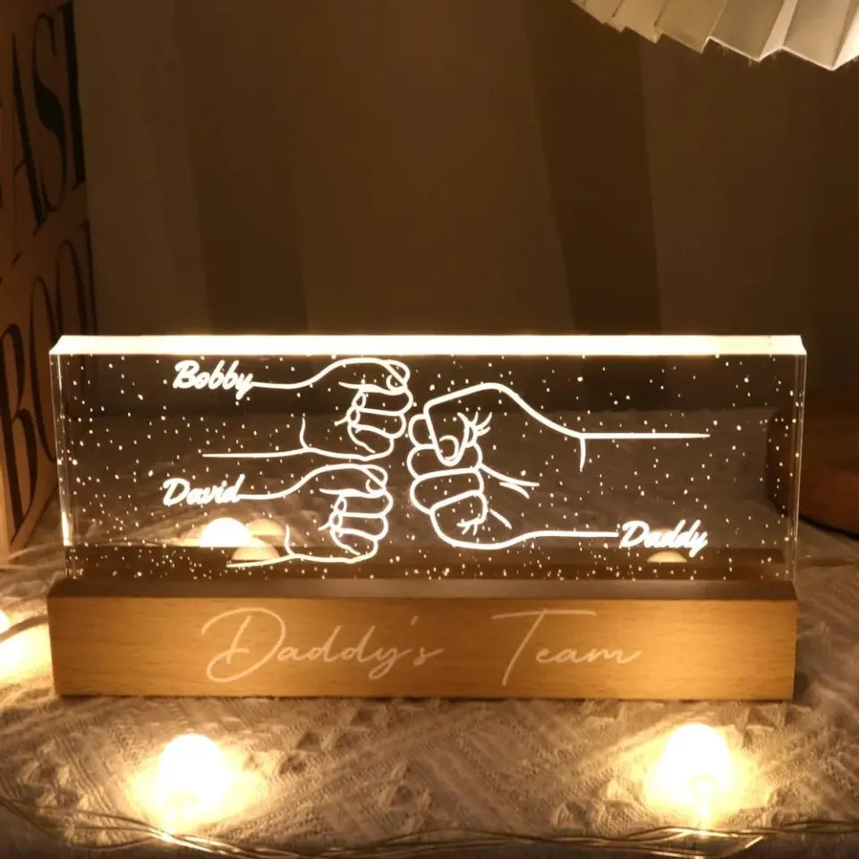 Best Dad Ever Fist Bump Outline Hands Personalized Acrylic Block LED Night Light