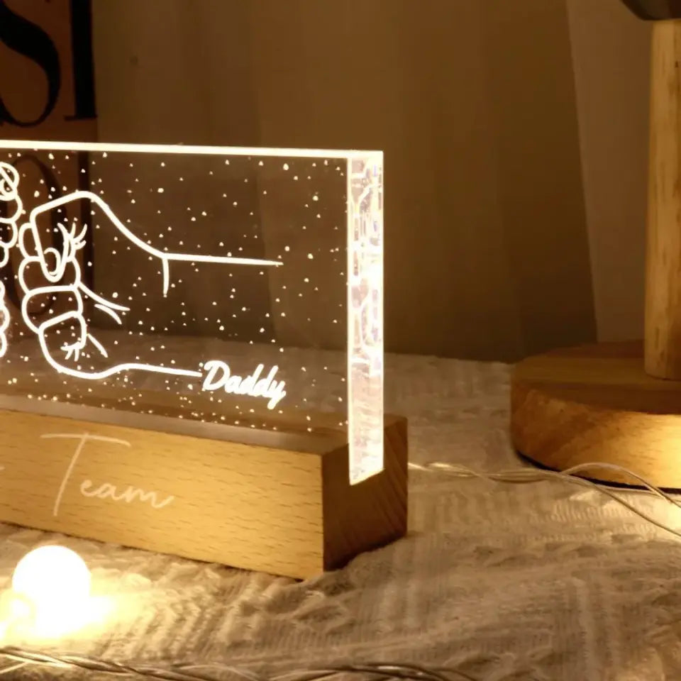 Best Dad Ever Fist Bump Outline Hands Personalized Acrylic Block LED Night Light