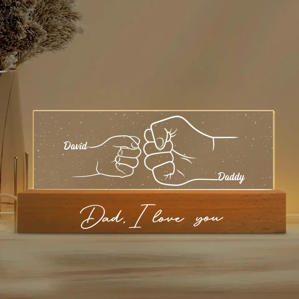 Best Dad Ever Fist Bump Outline Hands Personalized Acrylic Block LED Night Light