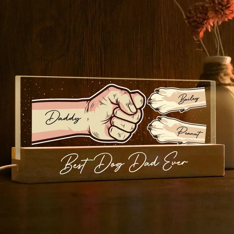 Dog Dad Vector Fist Bump Personalized Acrylic LED Night Light