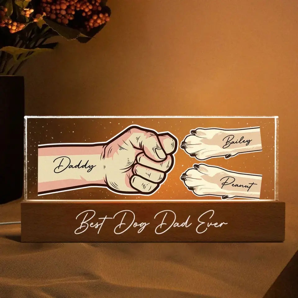 Dog Dad Vector Fist Bump Personalized Acrylic LED Night Light