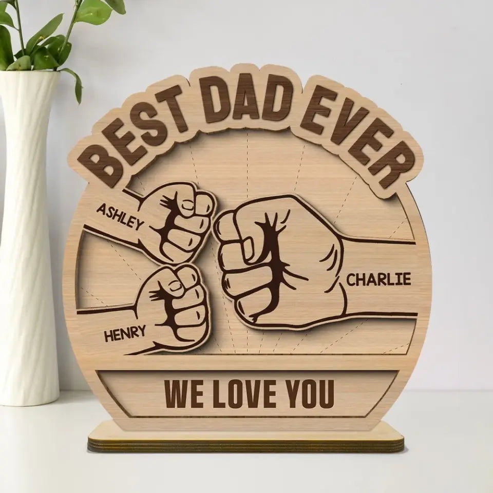 Daddy‘s Team Fist Bump Father’s Day Gift For Husband Dad Personalized 2-Layer Standing Wooden Plaque