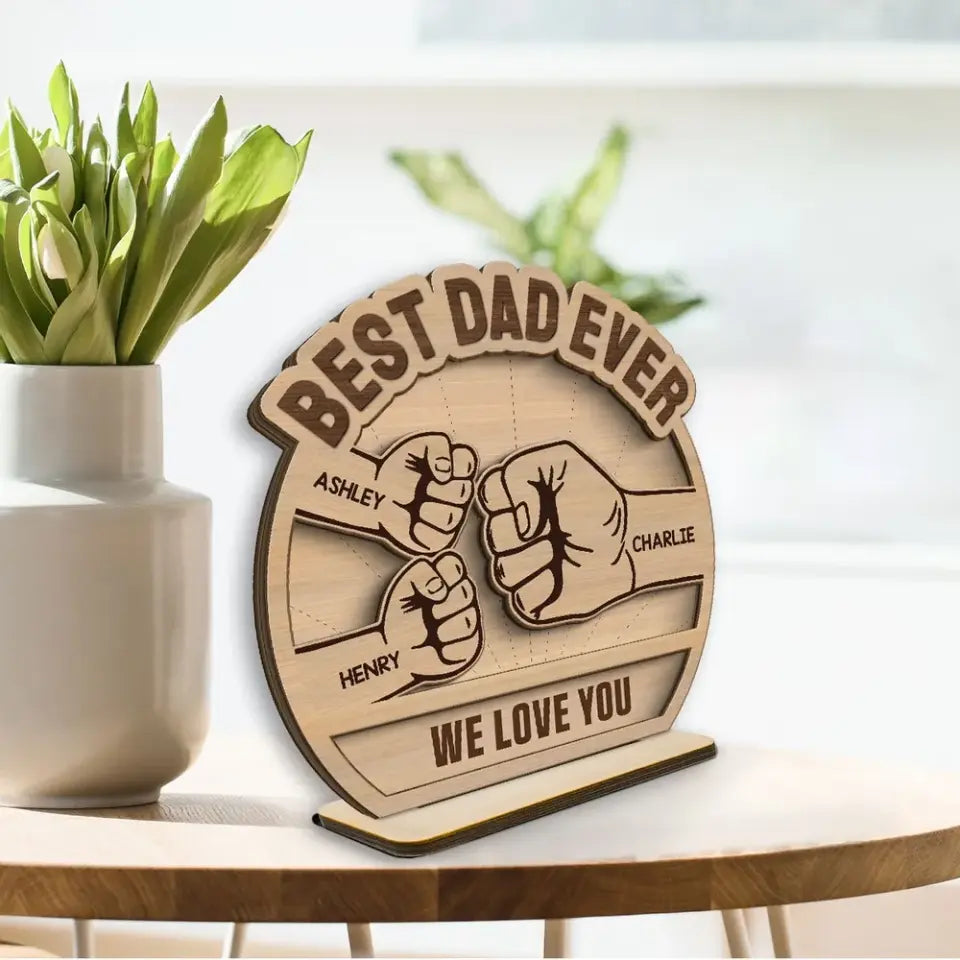 Daddy‘s Team Fist Bump Father’s Day Gift For Husband Dad Personalized 2-Layer Standing Wooden Plaque