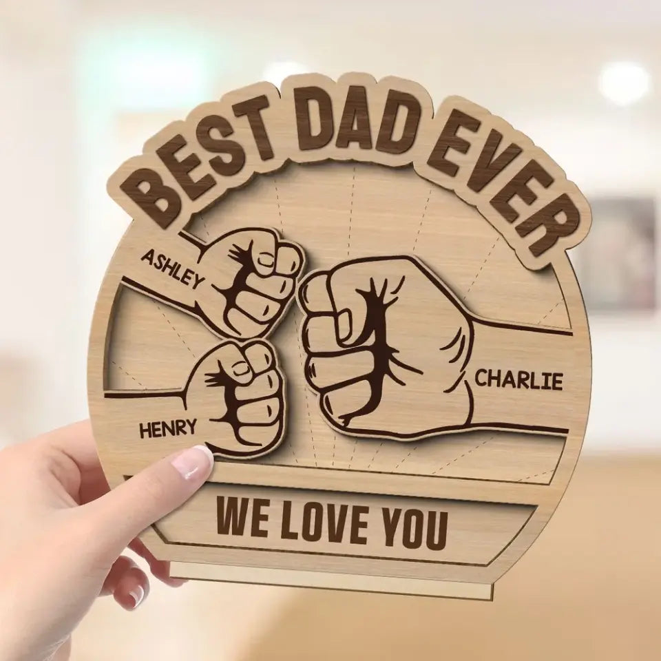 Daddy‘s Team Fist Bump Father’s Day Gift For Husband Dad Personalized 2-Layer Standing Wooden Plaque