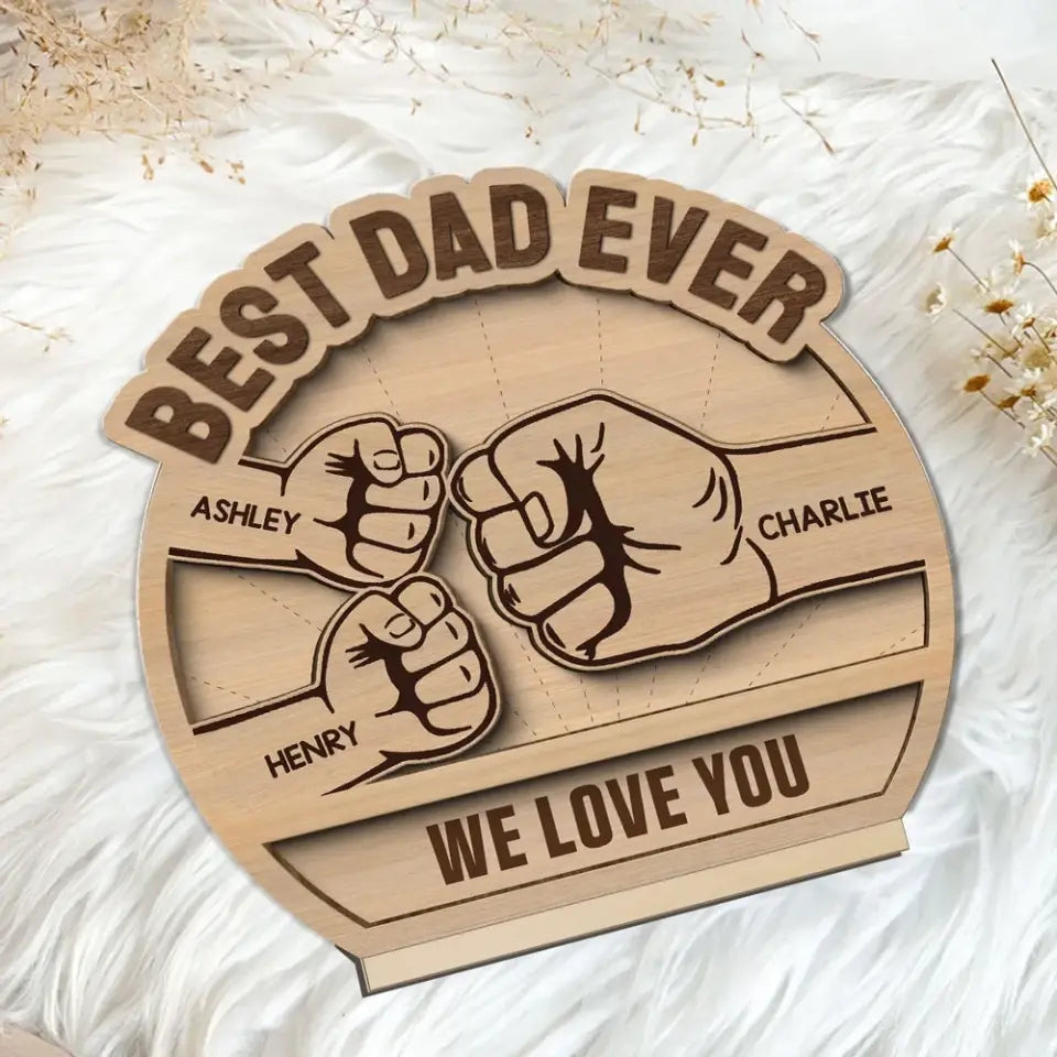 Daddy‘s Team Fist Bump Father’s Day Gift For Husband Dad Personalized 2-Layer Standing Wooden Plaque