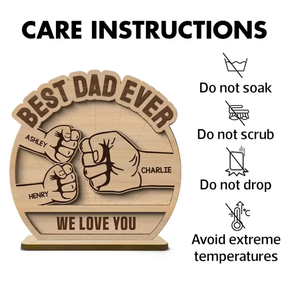 Daddy‘s Team Fist Bump Father’s Day Gift For Husband Dad Personalized 2-Layer Standing Wooden Plaque