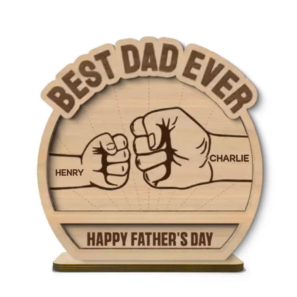 Daddy‘s Team Fist Bump Father’s Day Gift For Husband Dad Personalized 2-Layer Standing Wooden Plaque