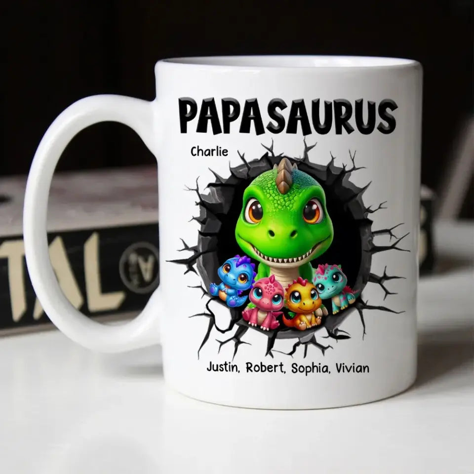 Grandpasaurus Daddysaurus And Kids In A Hold 3D Printed Personalized AOP Mug