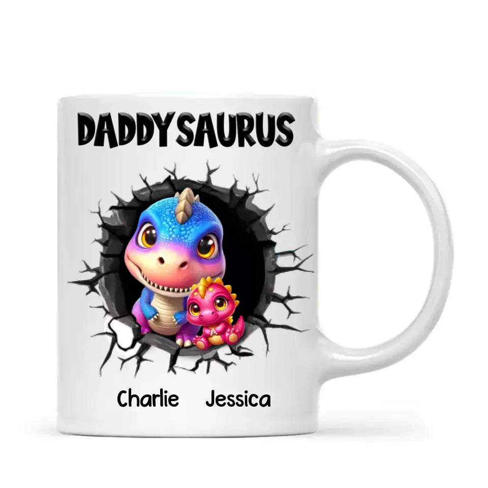 Grandpasaurus Daddysaurus And Kids In A Hold 3D Printed Personalized AOP Mug