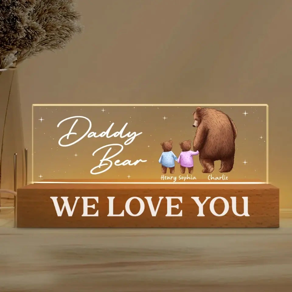 Daddy Bear Papa Bear We Love You Father‘s Day Gift For Dad Personalized Block LED Night Light