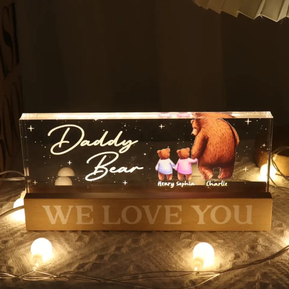 Daddy Bear Papa Bear We Love You Father‘s Day Gift For Dad Personalized Block LED Night Light