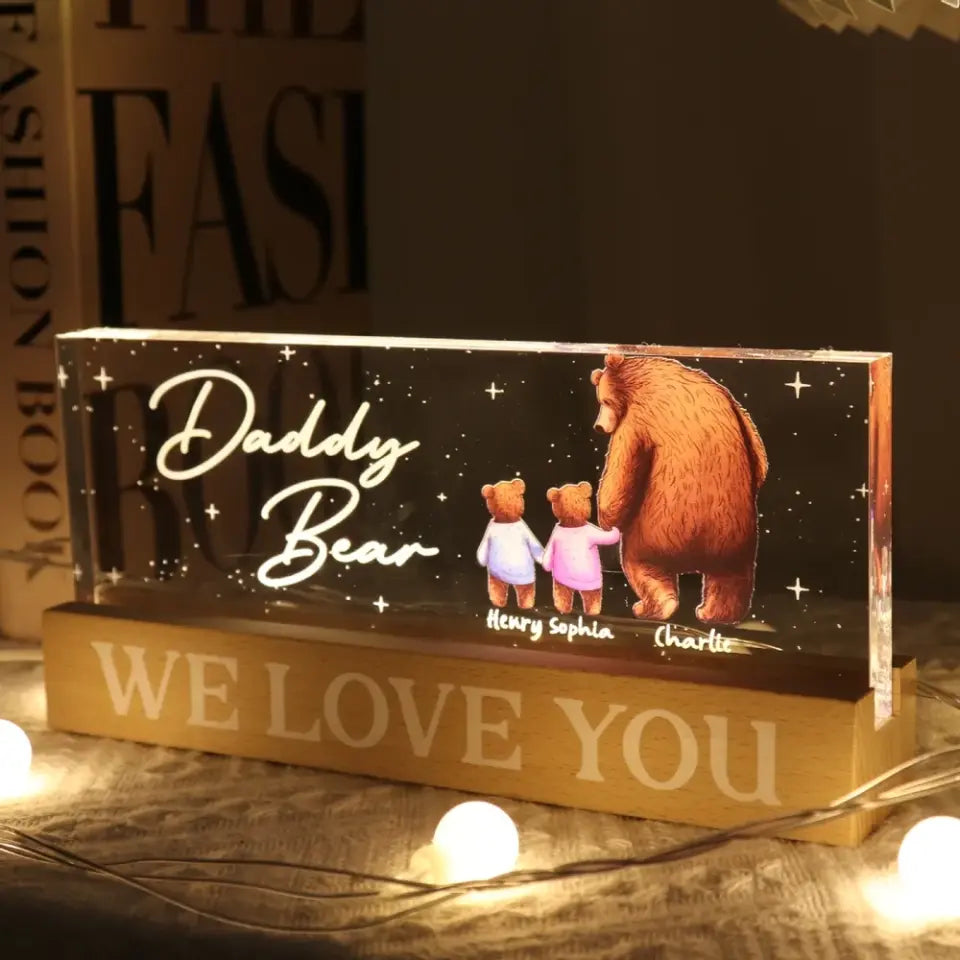 Daddy Bear Papa Bear We Love You Father‘s Day Gift For Dad Personalized Block LED Night Light