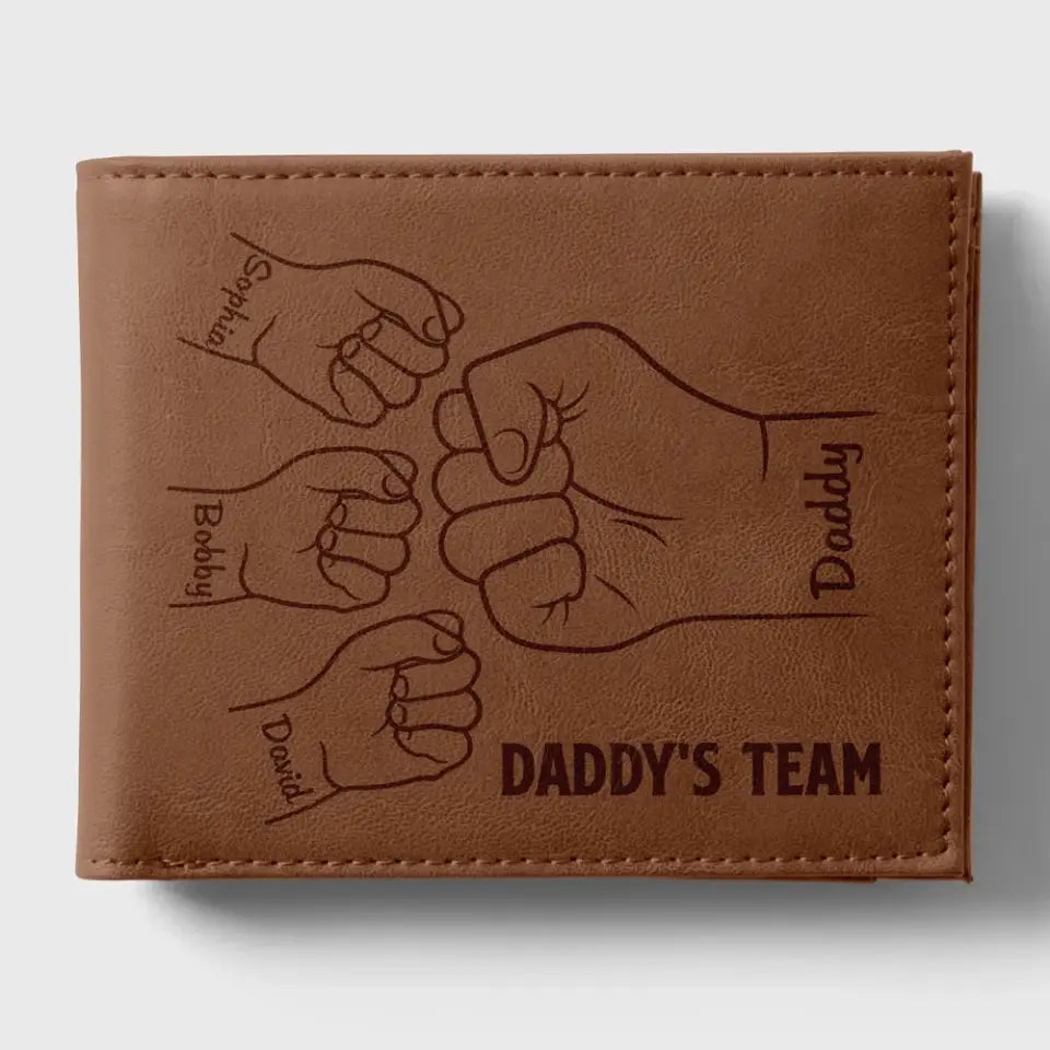 Daddy‘s Team Fist Bump Outline Personalized Printed Leather Wallet