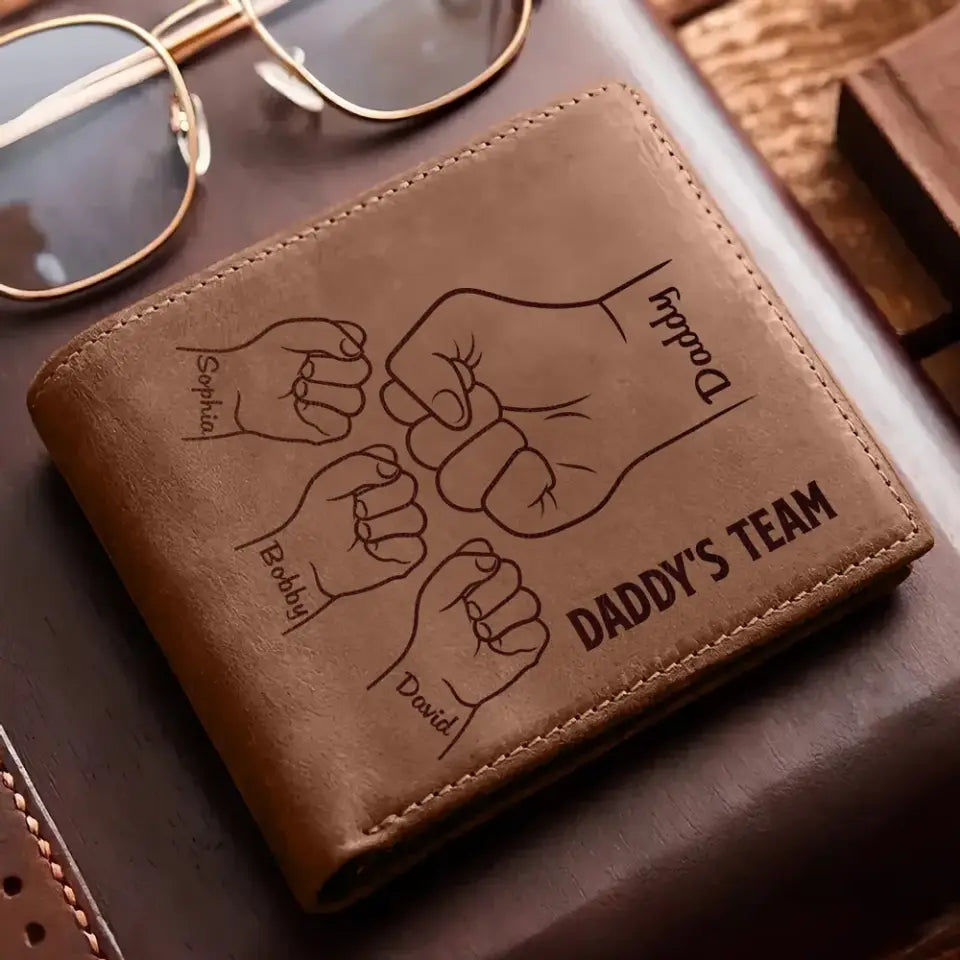 Daddy‘s Team Fist Bump Outline Personalized Printed Leather Wallet