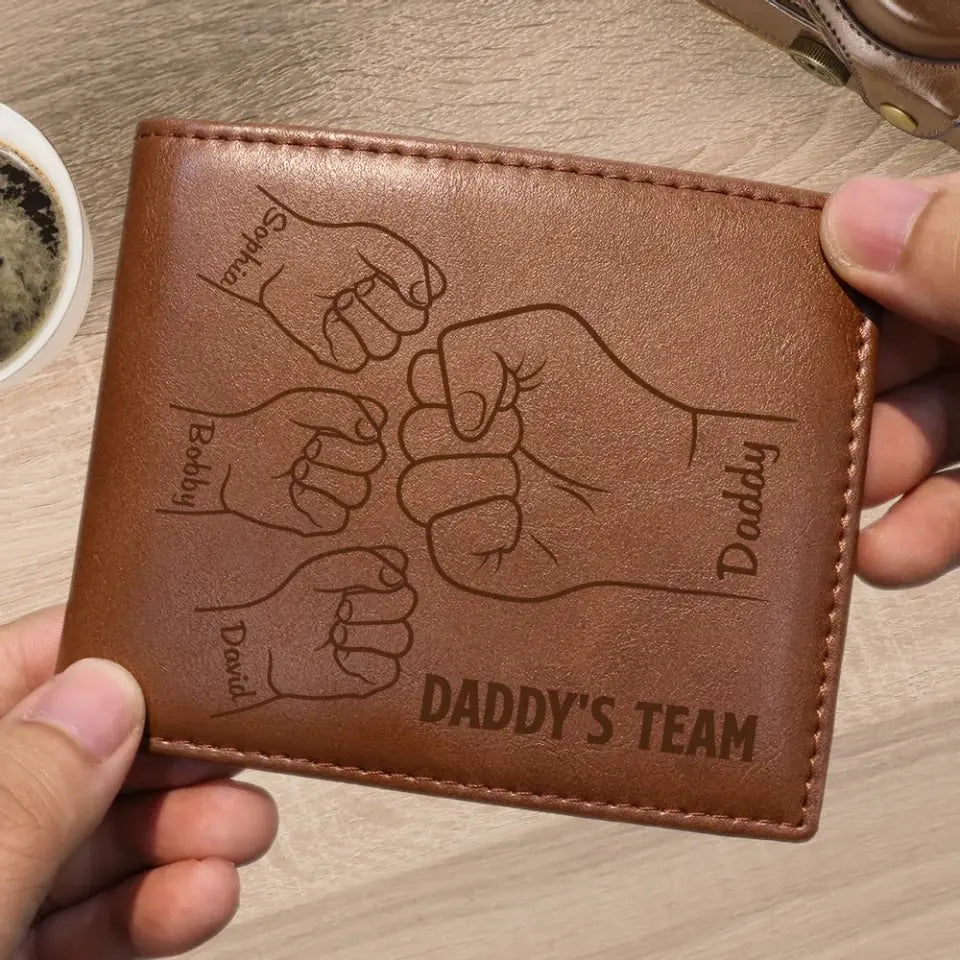 Daddy‘s Team Fist Bump Outline Personalized Printed Leather Wallet