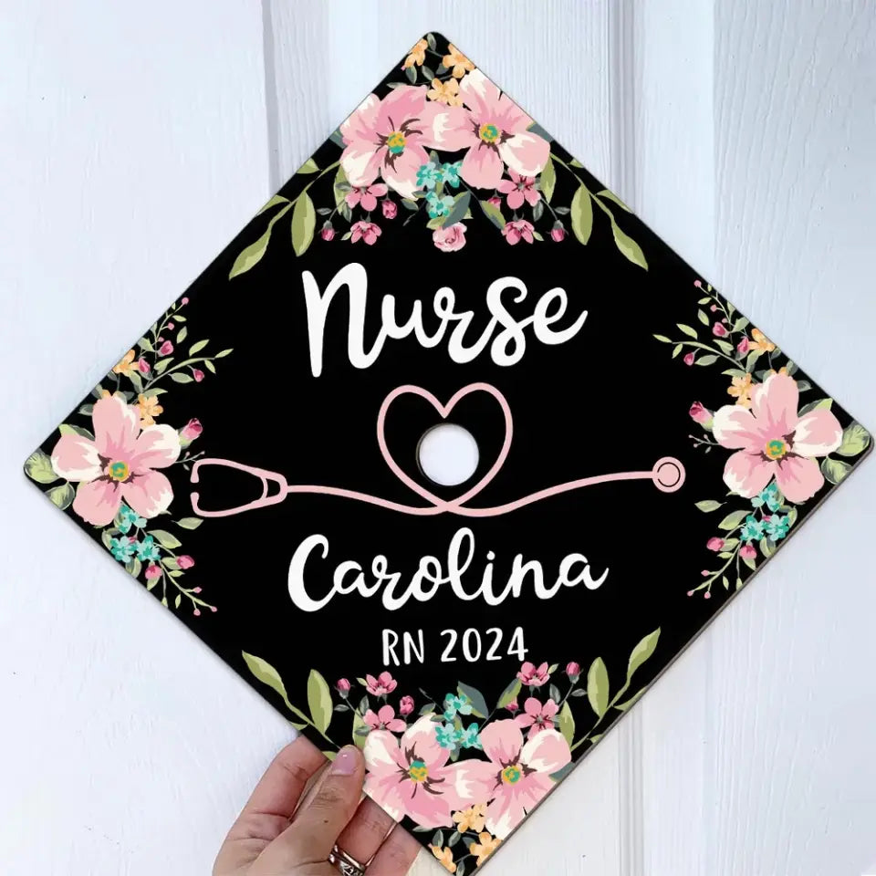 Nurse Graduation Gift Floral Theme Personalized Graduation Cap Topper