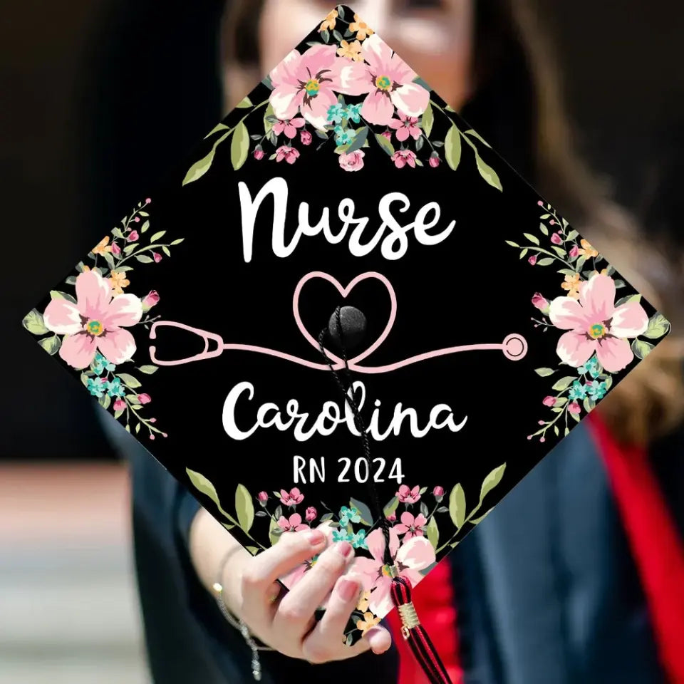 Nurse Graduation Gift Floral Theme Personalized Graduation Cap Topper