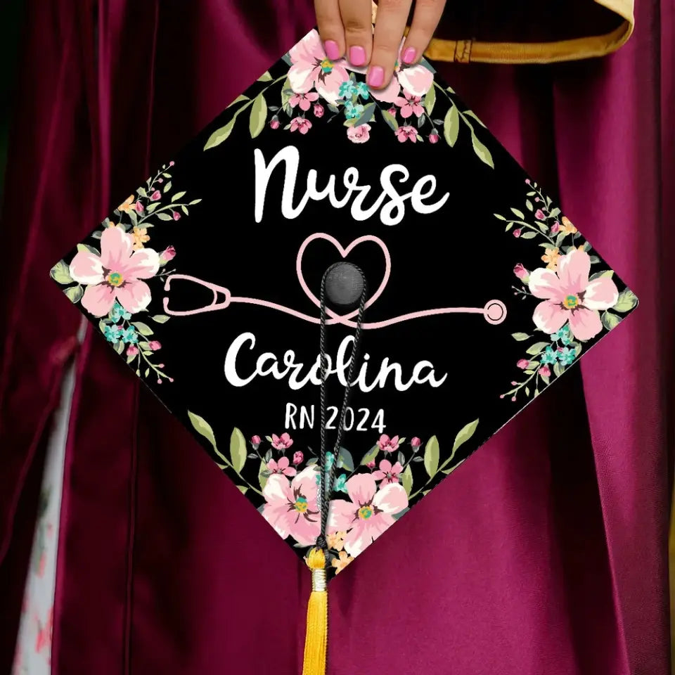 Nurse Graduation Gift Floral Theme Personalized Graduation Cap Topper