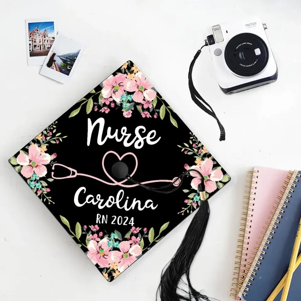 Nurse Graduation Gift Floral Theme Personalized Graduation Cap Topper