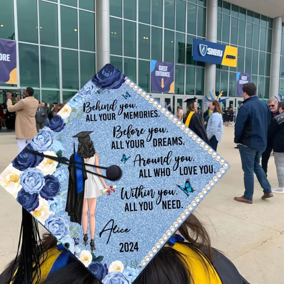 Behind You Flowers Senior Graduation Gift Personalized Printed Graduation Cap Topper (Not Real Glitter)