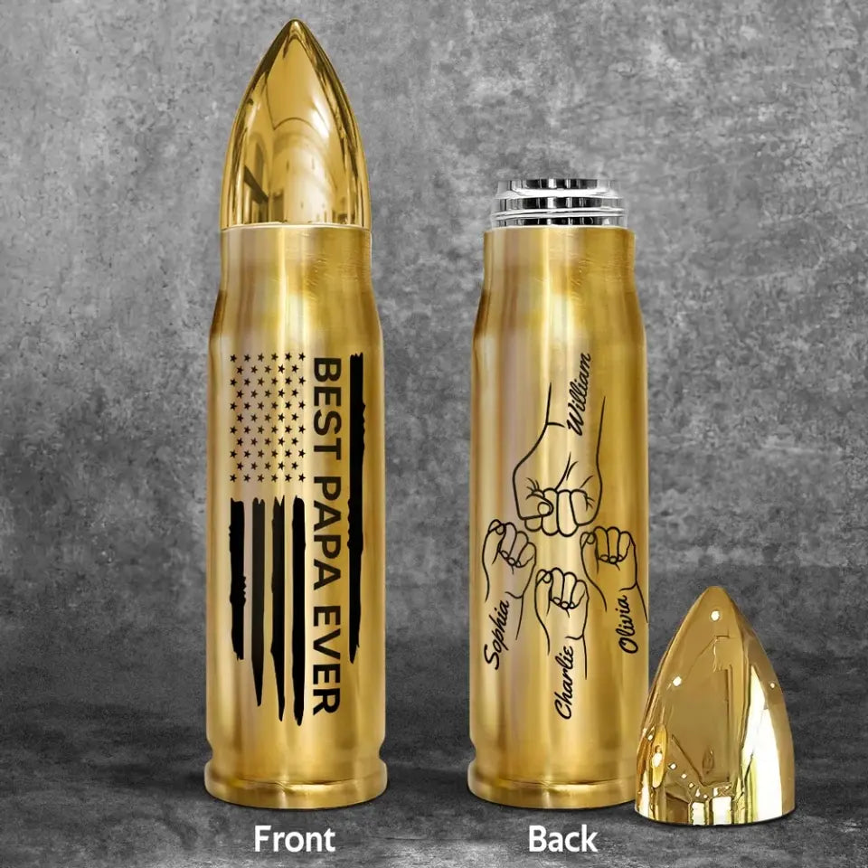 Best Dad Papa Grandpa Ever Fist Bump Outline Nation Flag Father‘s Day Gift For Husband Father Figures Personalized Bullet Tumbler