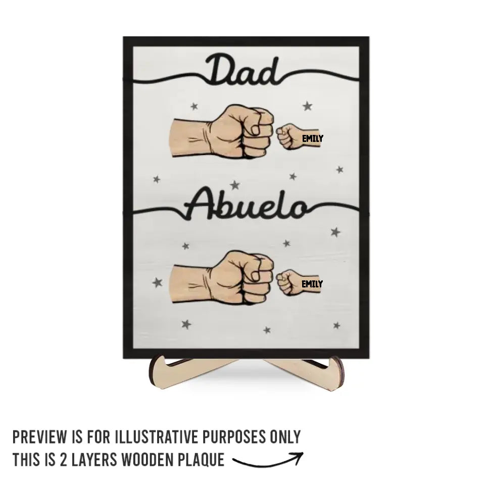 First Daddy Now Grandpa - Family Personalized Custom 2-Layered Wooden Plaque With Stand - Father's Day, Gift For Dad, Grandpa