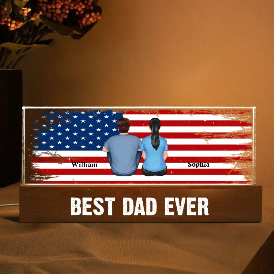 Best Dad Ever American Dad Grandpa Personalized Block LED Night Light