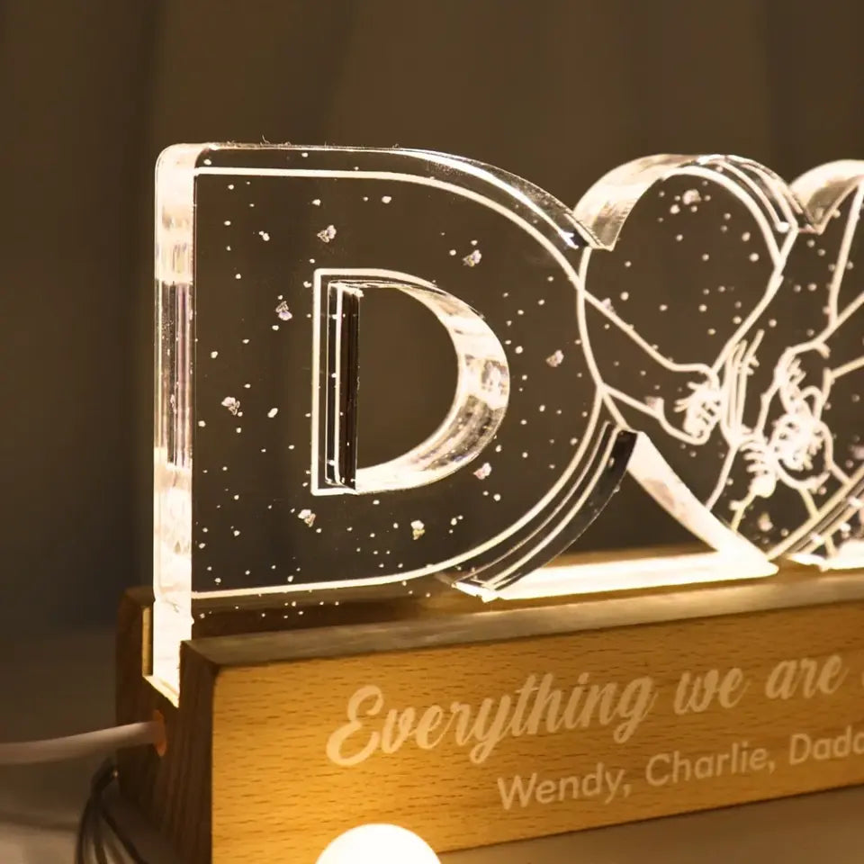 Holding Hand Dad Everything We Are Is Because Of You Personalized Acrylic LED Night Light